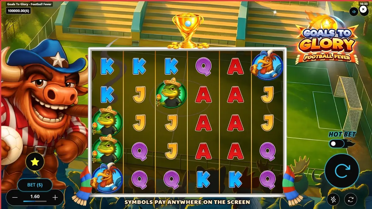 Animais jogadores de futebol em um estádio vibrante no slot Goals to Glory