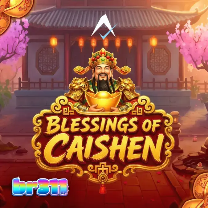 Interface do jogo de slot Blessings of Caishen com tema oriental
